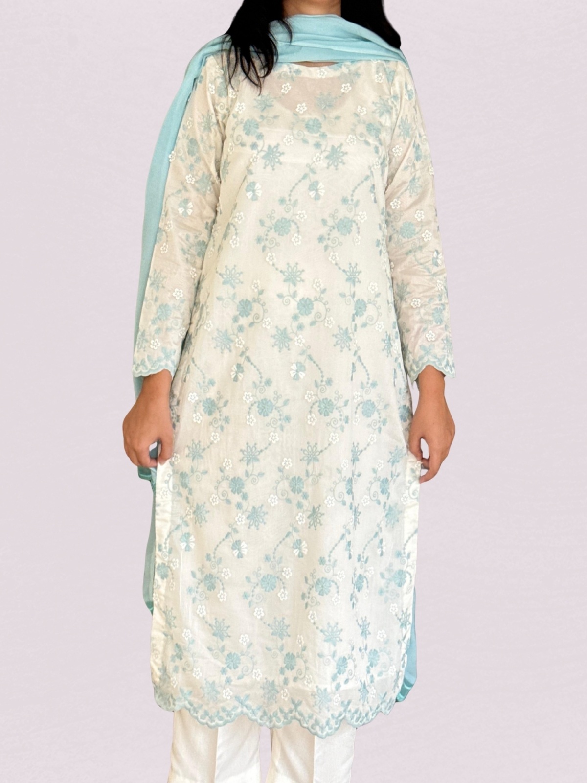 Sky Blue Embroidered Suit