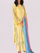 Pastel Yellow Embroidered Silk Suit